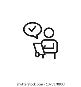 Customer satisfaction line icon. Manager, clipboard, checkmark.  Questionnaire concept. Can be used for topics like result, voting, survey
