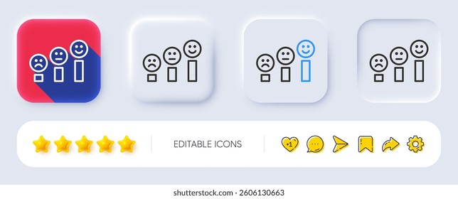 Customer satisfaction line icon. Neumorphic, Flat shadow, 3d buttons. Positive feedback sign. Smile chart symbol. Line customer satisfaction icon. Social media icons. Vector