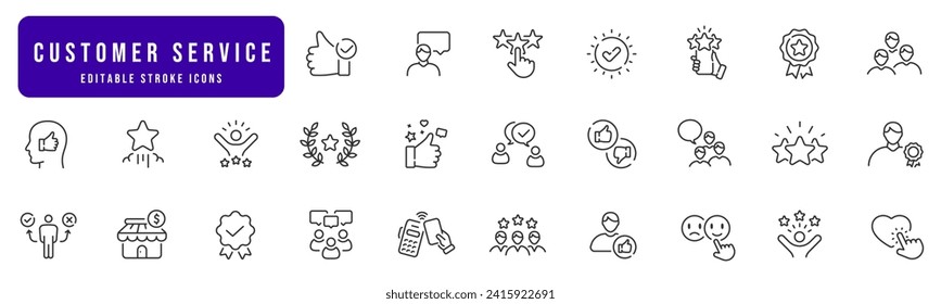 Customer satisfaction line icon set. Feedback, service, review, five star, like etc. Editable stroke