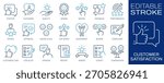 Customer satisfaction line icons set, feedback concept. Rating, approval, performance, enjoyment, and opinion symbols. Editable stroke.