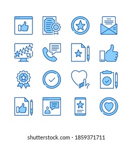 Customer satisfaction line icons. Simple vector symbols. Set of blue color filled outline icons