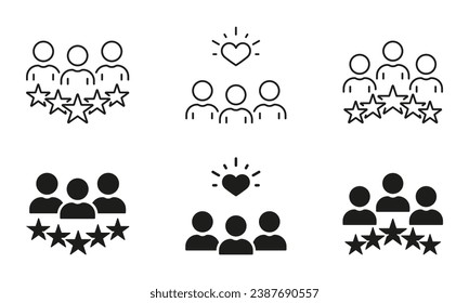 Customer Satisfaction Line and Silhouette Icon Set. Best Service Pictogram. Consumer Review Symbol Collection. Five Stars Feedback, Client Experience, Quality Control. Isolated Vector Illustration.
