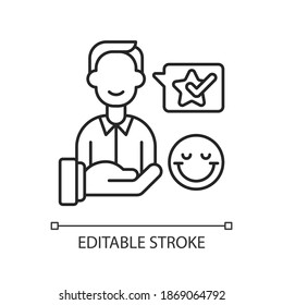 Customer satisfaction linear icon. Good reputation development. Customer relationship management thin line customizable illustration. Contour symbol. Vector isolated outline drawing. Editable stroke