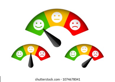 Customer satisfaction meter with different emotions, feedback concept, vector illustration