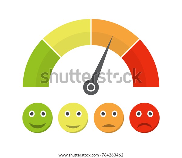 異なる感情を持つ顧客満足度計 ベクターイラスト 赤から緑の矢印と感情の尺度で色を調整します のベクター画像素材 ロイヤリティフリー