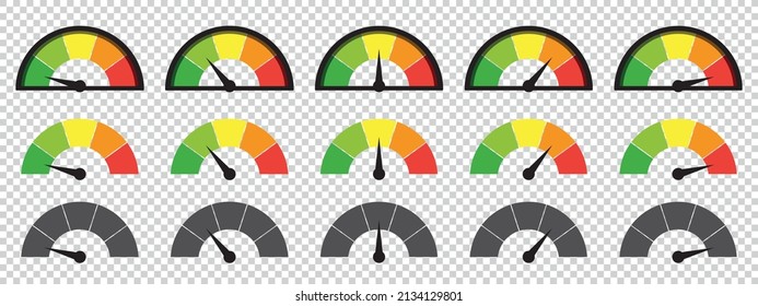 Customer Satisfaction Meter, Product Rating Concept - Vector Illustrations Set - Isolated On Transparent Background