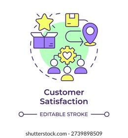 Customer satisfaction multi color concept icon. Consumer logistics, supply chain. Product delivery. Round shape line illustration. Abstract idea. Graphic design. Easy to use in presentation, article