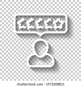 Customer satisfaction, rate of service, client experience, business icon. White linear icon with editable stroke and shadow on transparent background