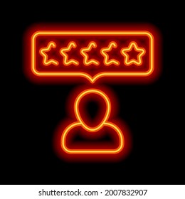 Customer satisfaction, rate of service, client experience, business icon. Orange neon style on black background. Light linear icon with editable stroke