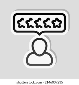 Satisfacción del cliente, tasa de servicio, experiencia del cliente, icono comercial. Etiqueta lineal, borde blanco y sombra simple sobre fondo gris