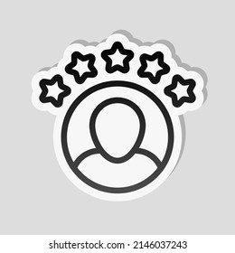 Customer satisfaction, rate of service, client experience, business icon. Linear sticker, white border and simple shadow on gray background