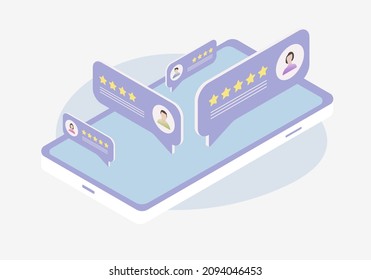 Customer Satisfaction Rating - CSAT Concept. Net Promoter Score - NPS, Customer Effort Score - CES, Review And Recommendations Isometric Vector Illustration