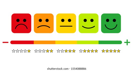 Customer satisfaction rating. The scale of emotions with smiles. Vector illustration.