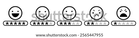 Customer satisfaction rating with smiley and star. Service rating icon. Customer feedback. Vector illustration
