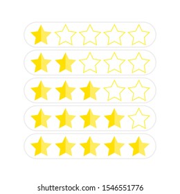 Customer satisfaction rating, stars 1 to 5, golden yellow
