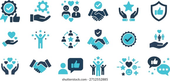 Customer Satisfaction  Relationship Icon Set: Trust, Approval, Partnership, and Positive Feedback Symbols