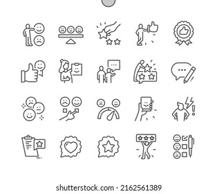 Customer satisfaction. Relationship management and reviews. Rating, thumbs up. App feedback. Pixel Perfect Vector Thin Line Icons. Simple Minimal Pictogram