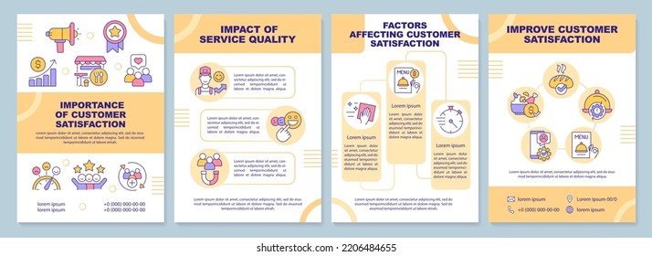 Customer Satisfaction In Restaurant Industry Brochure Template. Leaflet Design With Linear Icons. Editable 4 Vector Layouts For Presentation, Annual Reports. Arial-Black, Myriad Pro-Regular Fonts Used