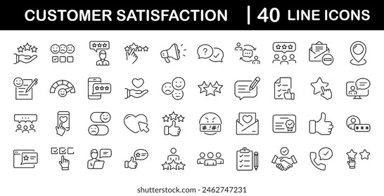 Customer satisfaction set of web icons in line style. Feedback icons for web and mobile app. Containing rating, like, dislike, customer experience, review, client satisfaction, testimonial and more