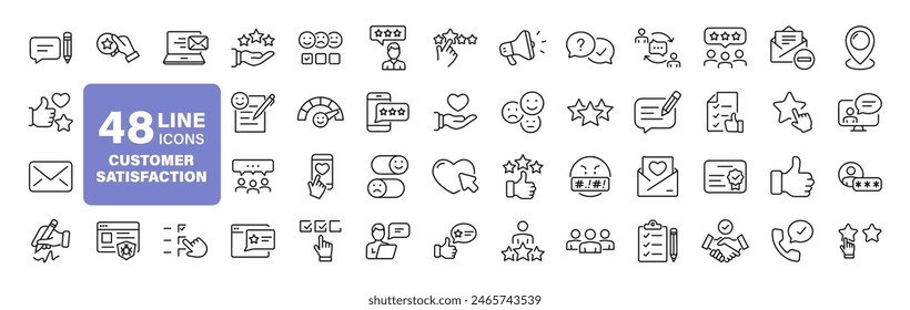 Customer satisfaction set of web icons in line style. Feedback icons for web and mobile app. Containing rating, like, dislike, customer experience, review, client satisfaction, testimonial and more