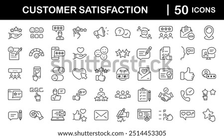 Customer satisfaction set of web icons in line style. Feedback icons for web and mobile app. Containing rating, like, dislike, customer experience, review, client satisfaction, testimonial and more