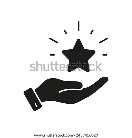 Customer Satisfaction Silhouette Icon. Good Feedback, Hand With Star Glyph Pictogram. Positive Review Solid Sign. Best Service Symbol. Isolated Vector Illustration.