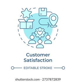 Customer satisfaction soft blue concept icon. Consumer logistics, supply chain. Product delivery. Round shape line illustration. Abstract idea. Graphic design. Easy to use in presentation, article