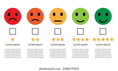 customer satisfaction star emotion icon. rating stars icon. feedback emotion scale customer symbol. vector illustration in flat style. isolated on white background.