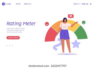 Clientes de la Encuesta de la satisfacción del Cliente que eligen la calificación de la satisfacción con las emociones buenas y malas. Concepto de Comentarios del cliente, Encuesta en línea, revisión del Cliente. Ilustración vectorial para el Diseño web
