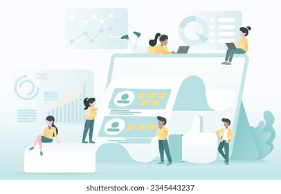 Customer satisfaction survey concept. Analysis customer review data, feedback, star rating, comment, positive or negative thinking, evaluation for improve and increase customer loyalty.