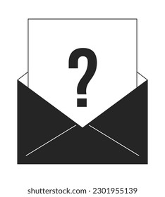 Customer satisfaction survey email bw concept vector spot illustration. Question mark envelope 2D cartoon flat line monochromatic object for web UI design. Editable isolated outline hero image
