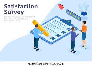 Customer Satisfaction Survey, User Feedback, Marked On Checklist，flat Isometric Vector Illustration