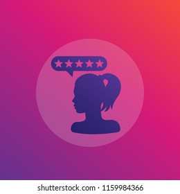 customer satisfaction, vector icon with girl