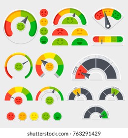 Customer satisfaction vector indicator with emotions icons. Client emotive rating. Good and poor indicator, credit level score illustration