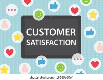 satisfacción del cliente escrita en pantalla de tablet - ilustración vectorial