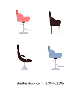 Sitz des Kunden flache Farbe Vektorobjekte Set. Frischstuhl. Schönheitssalon-Möbel. Friseur- und Friseur-Salon für Web-Grafik-Design und Animation