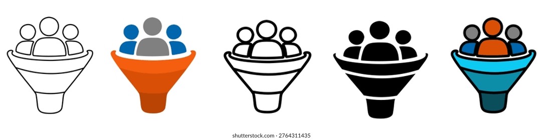 Customer Segmentation Funnel Icon Set, Audience Targeting, Marketing Strategy, Lead Filtering Concept