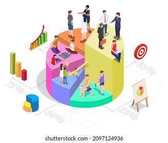 Customer Segmentation, Target Audience Analysis, Flat Vector Isometric Illustration. Audience Segmentation In Online Marketing.