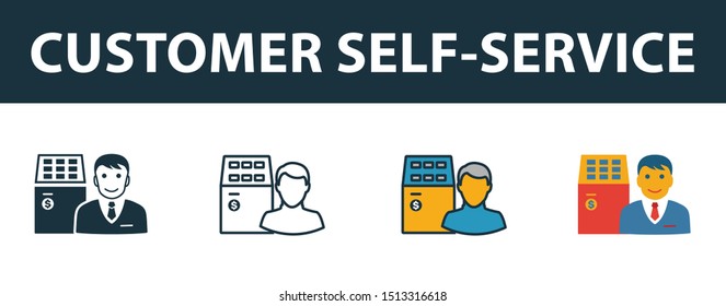 Customer Self-Service icon set. Premium simple element in different styles from customer service icons collection. Set of customer self-service icon in filled, outline, colored and flat symbols.