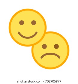 Customer Sentiment Happy & Sad / Unhappy Smiley Face Flat Color Icon For Apps And Websites 