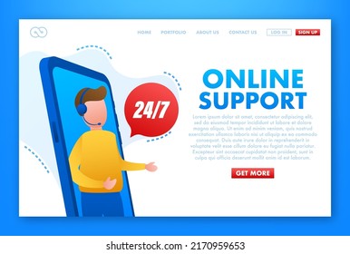 Customer service 24-7. Call center landing page. Online support center, assistance. Vector stock illustration
