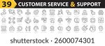 Customer service 39 icon set. Support collection. Customer satisfied, online help, assistance, help desk, experience, feedback, operator and technical support and more. Vector illustration