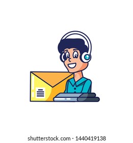 customer service agent with headset and envelope