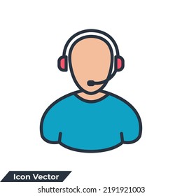 agente de servicio al cliente con ilustración vectorial de icono de auriculares. Plantilla de símbolo de asistencia al cliente para la colección de diseño gráfico y web