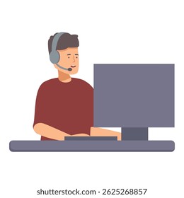 Agente de atendimento ao cliente com fone de ouvido funcionando em uma estação de computador