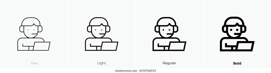 Icono de agente de Servicio al cliente. Diseño de estilo fino, ligero, regular y audaz aislado sobre fondo blanco
