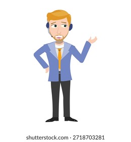 Agente de Servicio al cliente que apunta a la Ilustración vectorial lateral