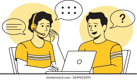 Ein Kundendienstmitarbeiter bietet Online-Support mit Headset und Laptop