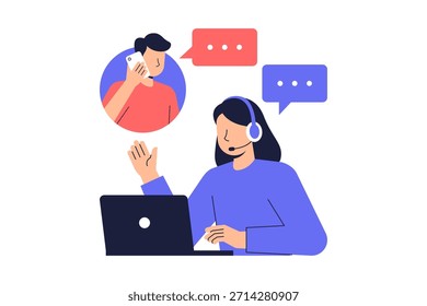 Ilustração do agente de atendimento ao cliente fornecendo suporte on-line