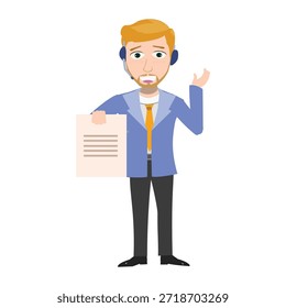 Agente de Servicio al cliente leyendo un documento Ilustración vectorial de papel